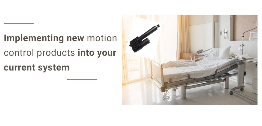 Linear Actuator implementation in hospital bed lift and the text on the image "Implementing new motion control products into your current system"