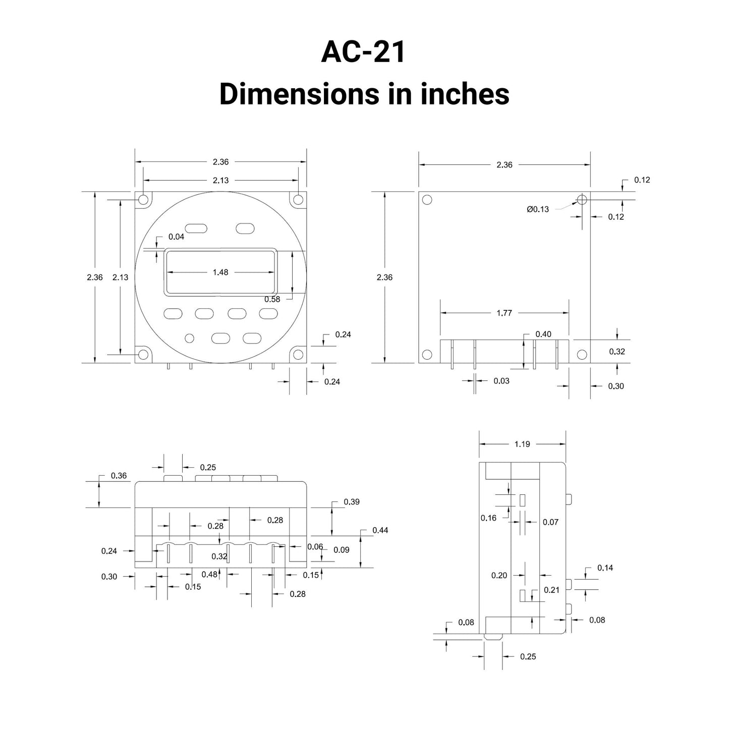 Digital Programmable Timer Switch Dimensions in inches