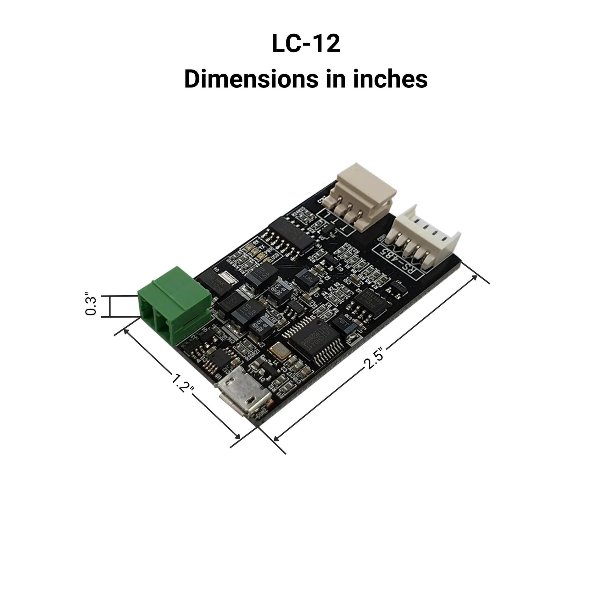PC USB interface controller dimensions in inches