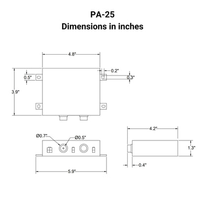 12 VDC Control Box - 2 Channels - 30A - Parallel Control - Speed Control - Wireless Remote Dimensions in inches