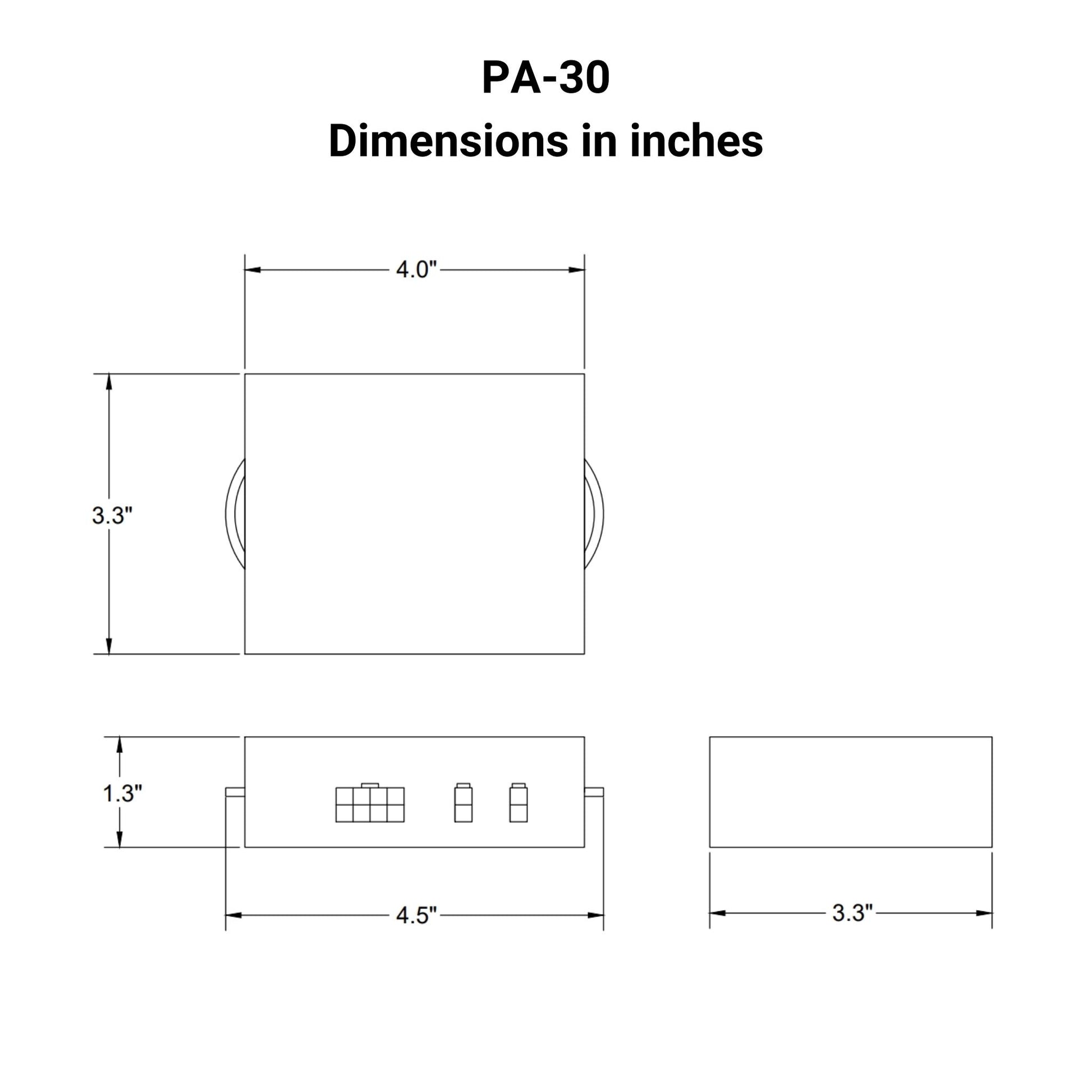 12 VDC Control Box - 2 Channel - 30A - Parallel Control - Wireless Remote Dimensions in inches