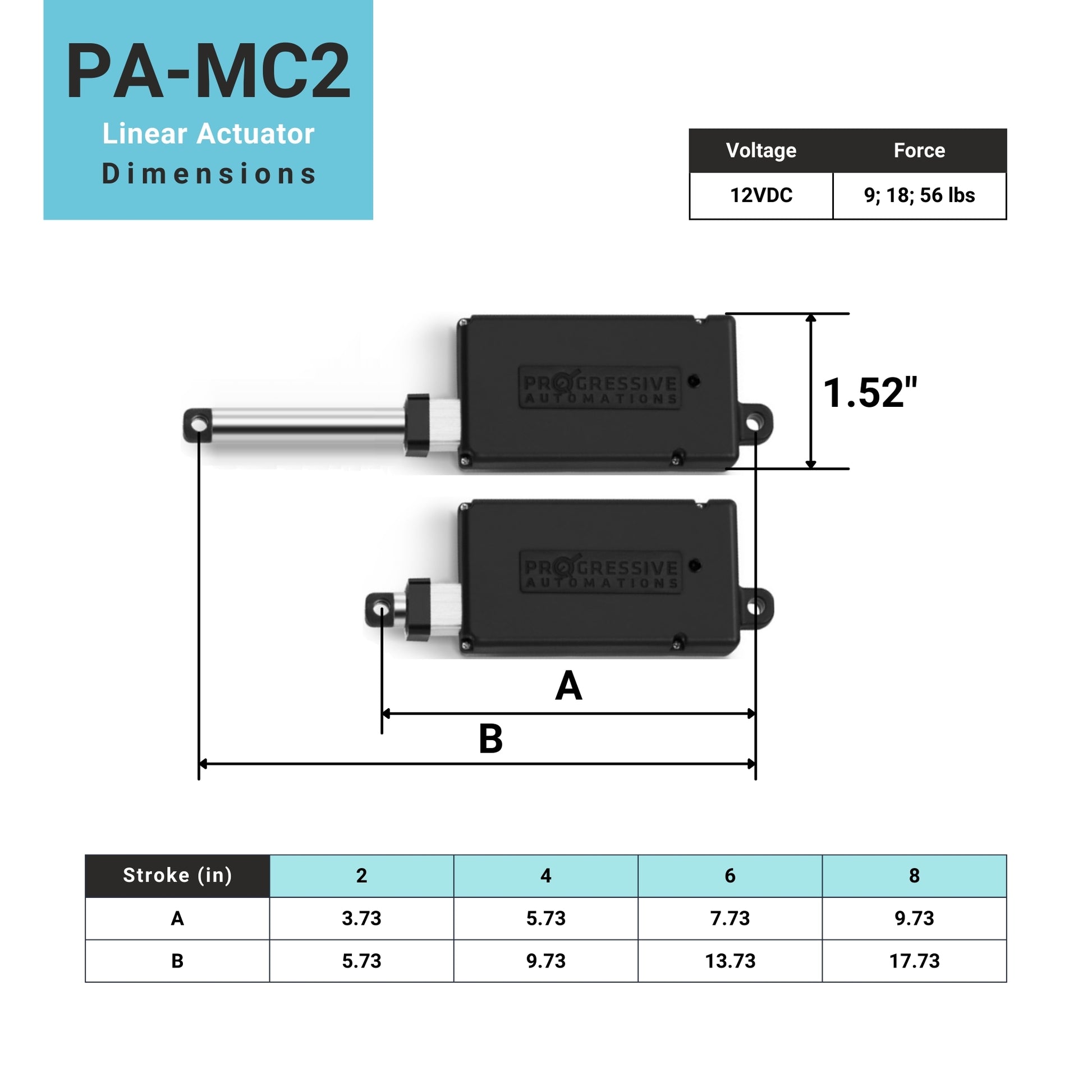 PA-MC2 micro actuator dimensions