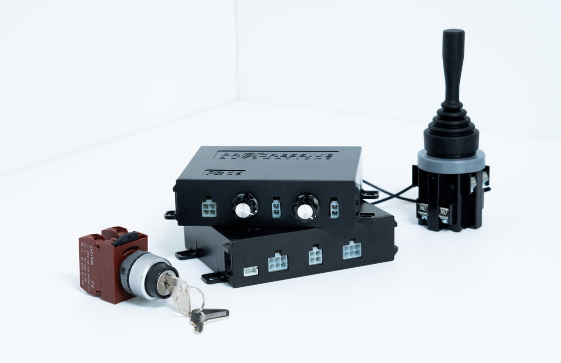 Linear actuator control boxes with joystick and key switch accessories  
